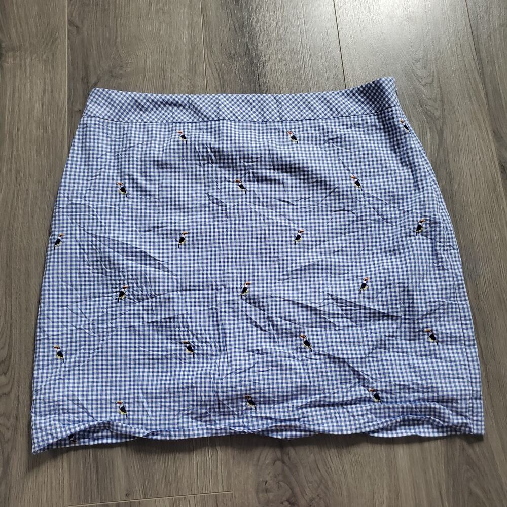 Talbots Gingham Mini Skirt 16P Toucan Embroidered Picnic Garden Party Summer